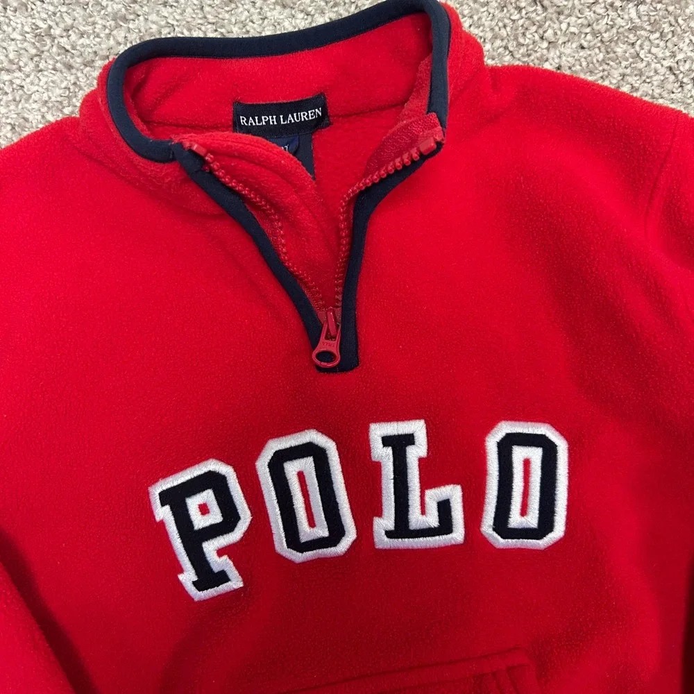 Ralph Lauren Toddler Red Fleece 1/4 Zip Pullover POLO Spellout Kangaroo Size 3T